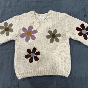 Zara Cream Floral Knit Sweater